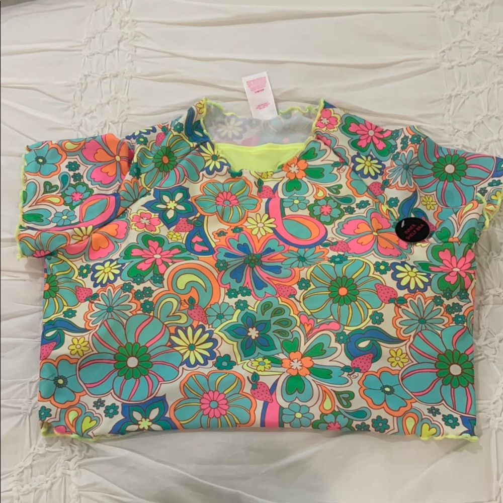 Colorful Floral Cropped Swim Top Size XL NWT
